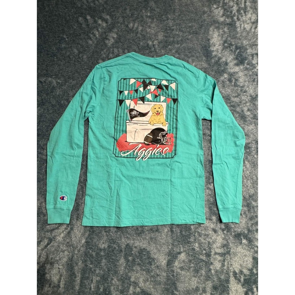 Champion Shirt Men Small Mint Green Utah State Aggies Long Sleeve Pocket Graphic